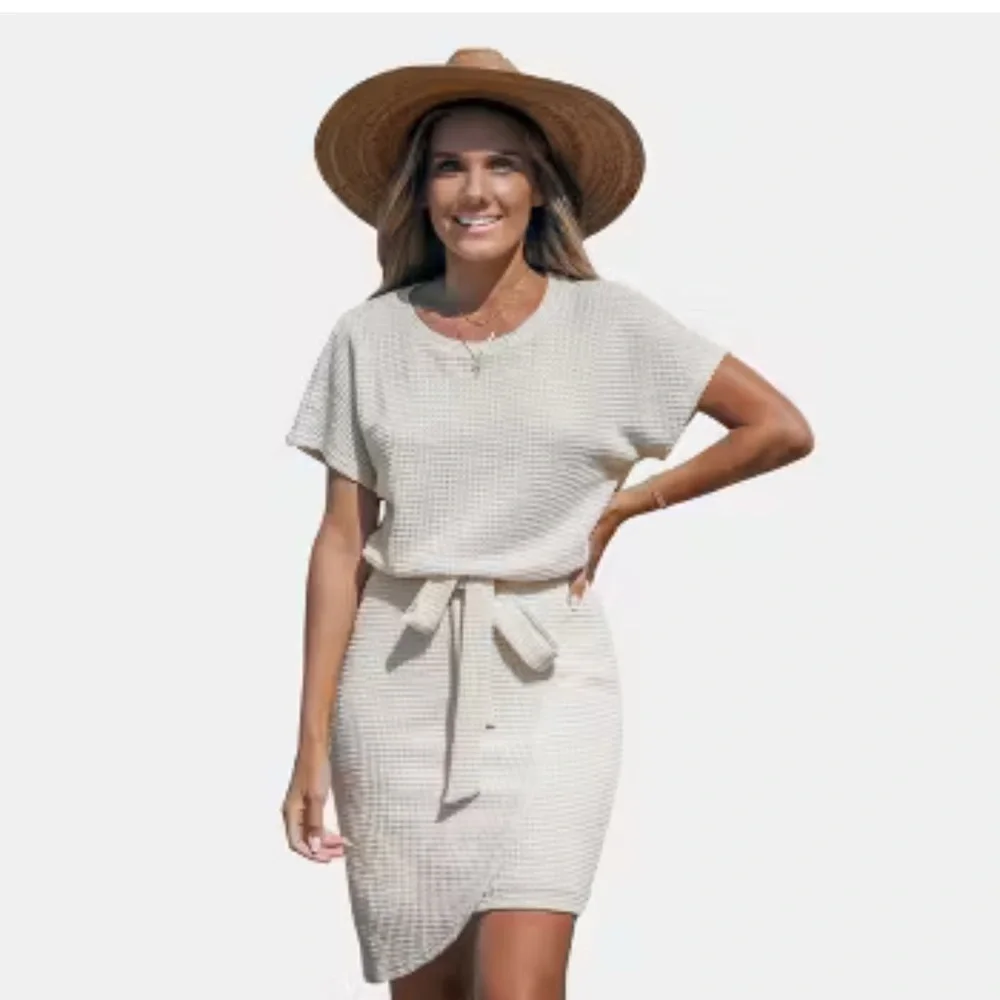 Cupshe Round Neck Short Sleeve Asymmetrical Hem Mini Dress- Size Small - Picture 1 of 7